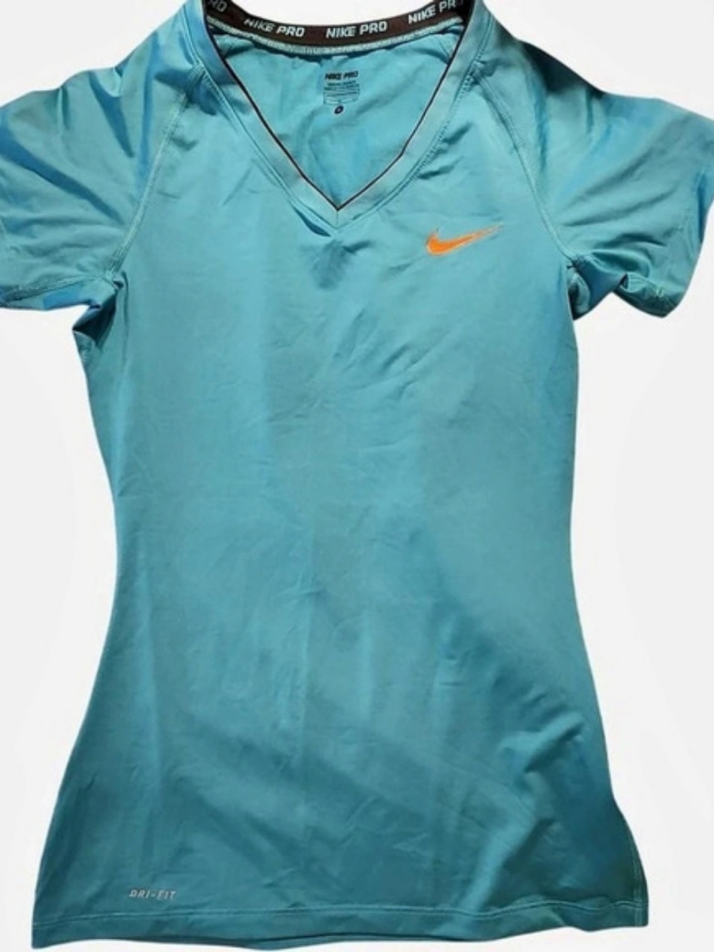 Nike Pro Fitted V-Neck Training Top Blue & Orange Small
